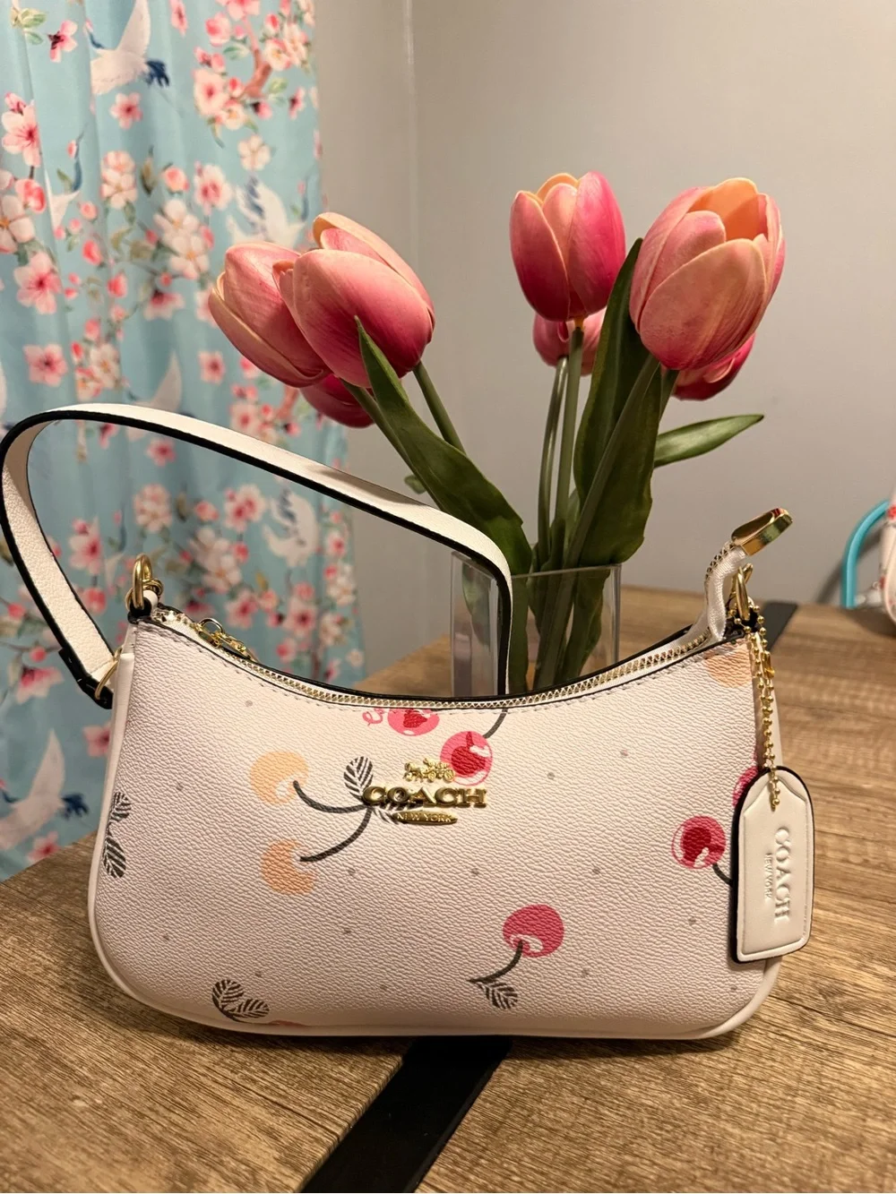 Coach White and Pink Floral Mini Shoulder Bag